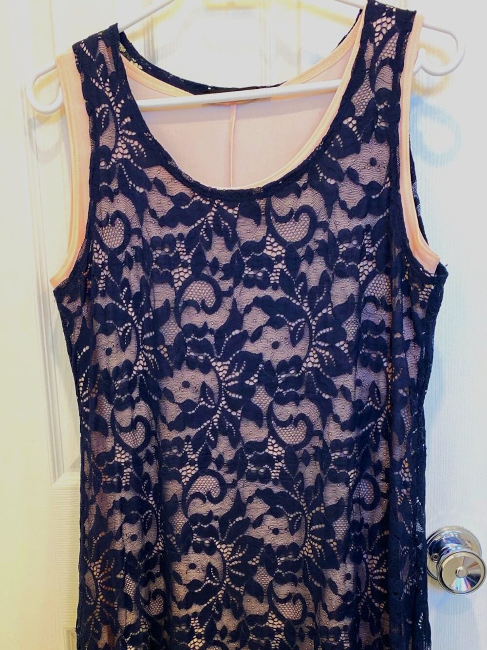 Sympli Navy Lace Maxi Dress with Pink Tank Dress